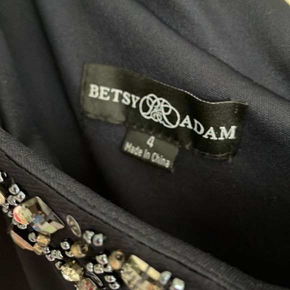 Betsy Adam Beaded Navy Off The Shoulder Dress size 4 - Picture 3 of 7